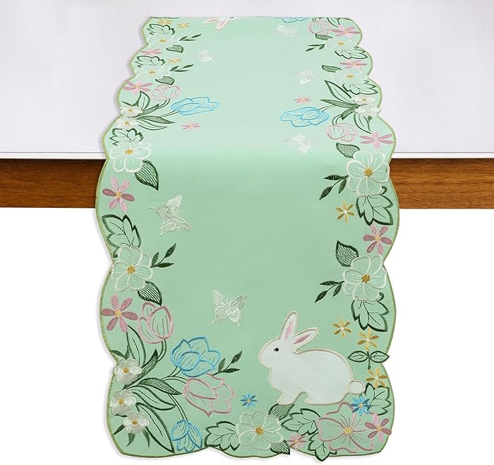 Singinglory Easter Table Runner,Embroidered Cute Rabbit,Floral Table Runner for Easter Home Party... | Amazon (US)
