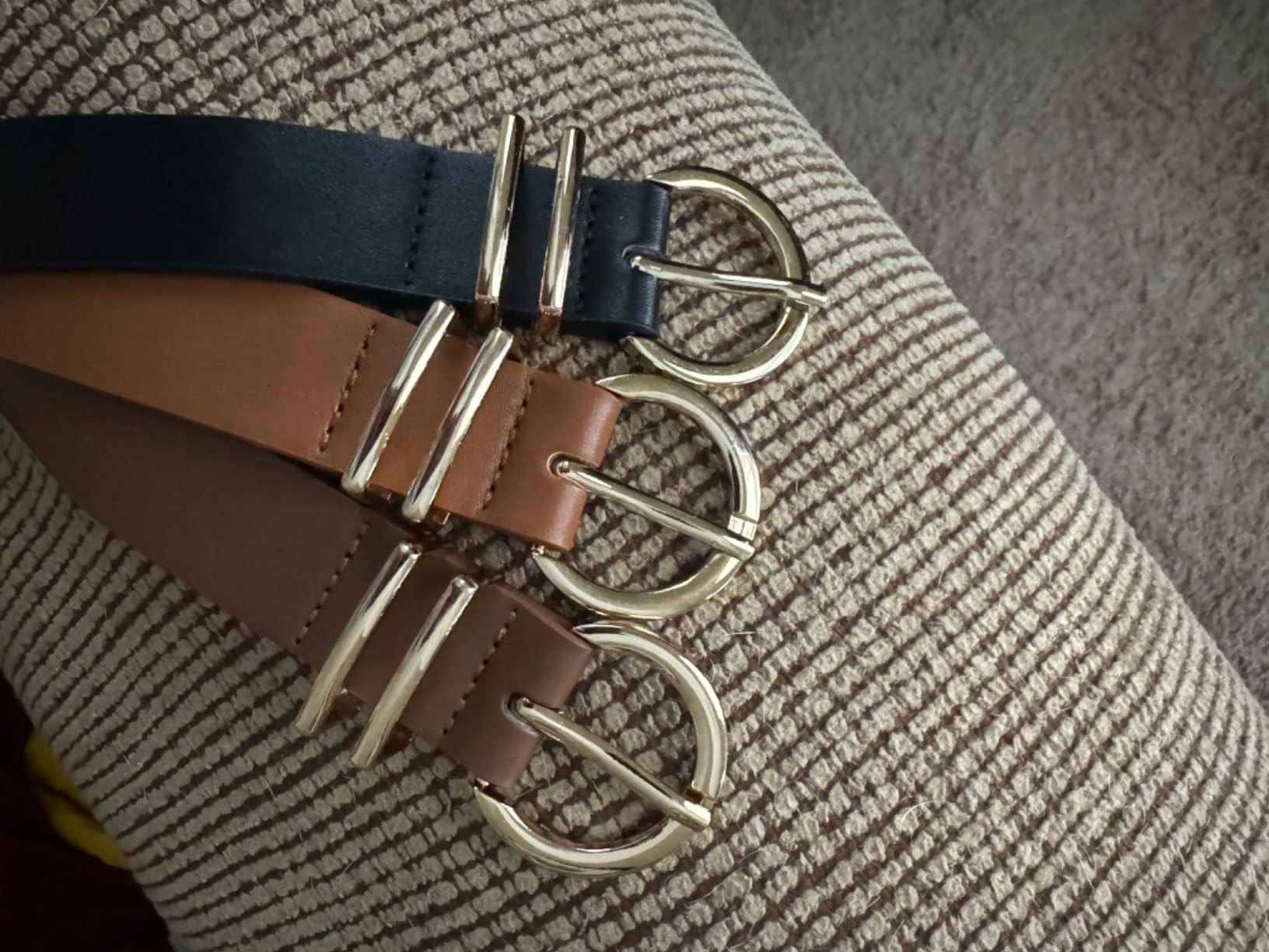 XZQTIVE 3 Pack Women Belts For Jeans Dresses Pants Ladies Leather Waist Belt with Gold Buckle | Amazon (US)