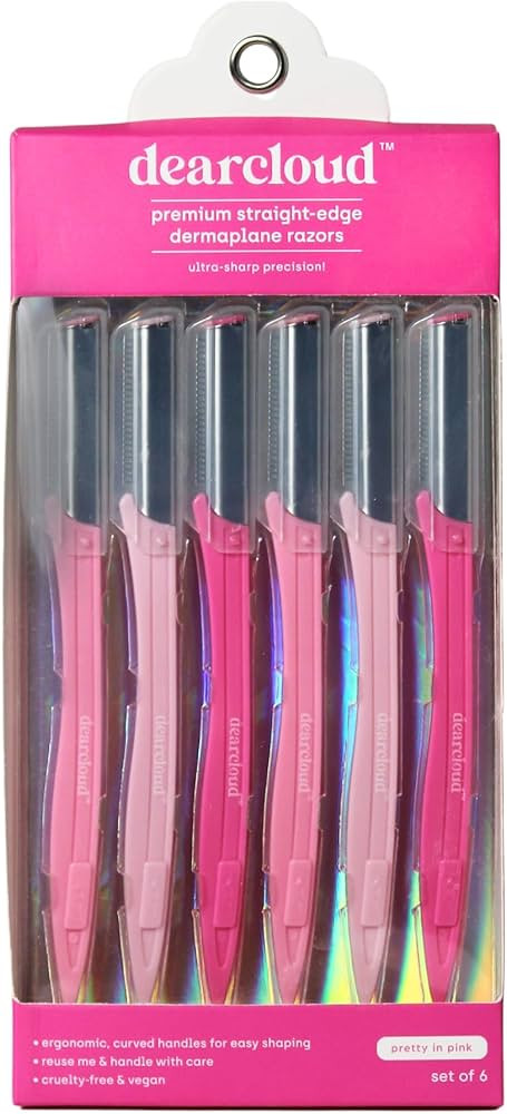 dearcloud Pretty in Pink Straight-Edge Dermaplane Razors – Set of 6 – Flawless Facial Hair Re... | Amazon (US)