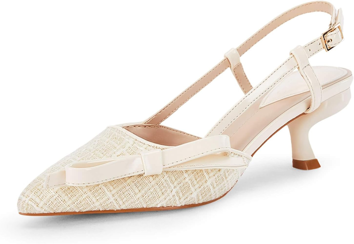 Coutgo Women's Slingback Low Kitten Heels Closed Pointed Toe Bow Pumps Wedding Dress Shoes | Amazon (US)