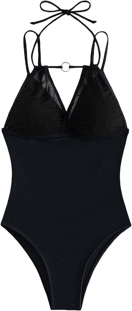 GORGLITTER Women's Mesh One Piece Bathing Suit Push Up V Neck Tummy Control Bathing Suit Swimsuit | Amazon (US)