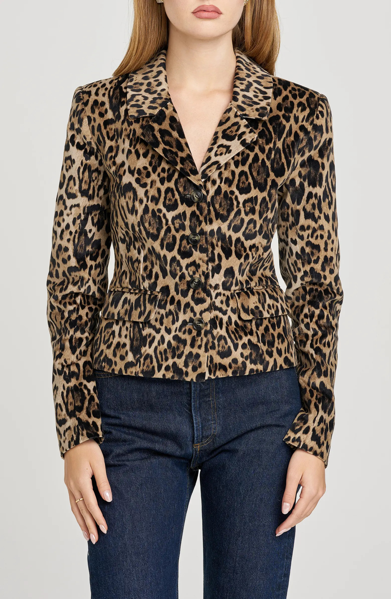 x Sara Walker Samantha Leopard Velveteen Blazer | Nordstrom