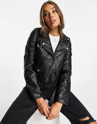 Stradivarius faux leather jacket in black | ASOS (Global)