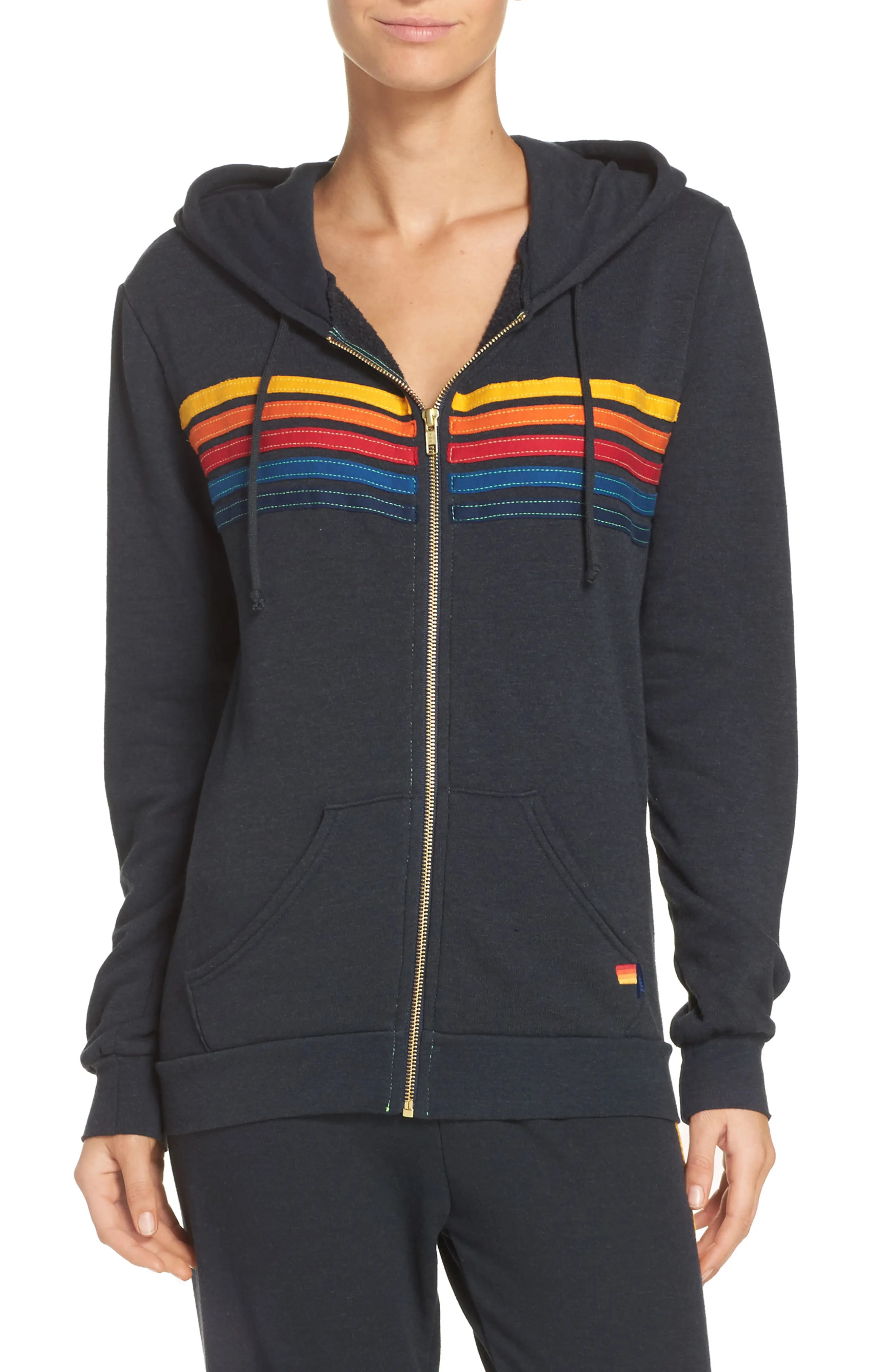Aviator Nation 5-Stripe Zip Hoodie, Size Xx-Large in Charcoal at Nordstrom | Nordstrom