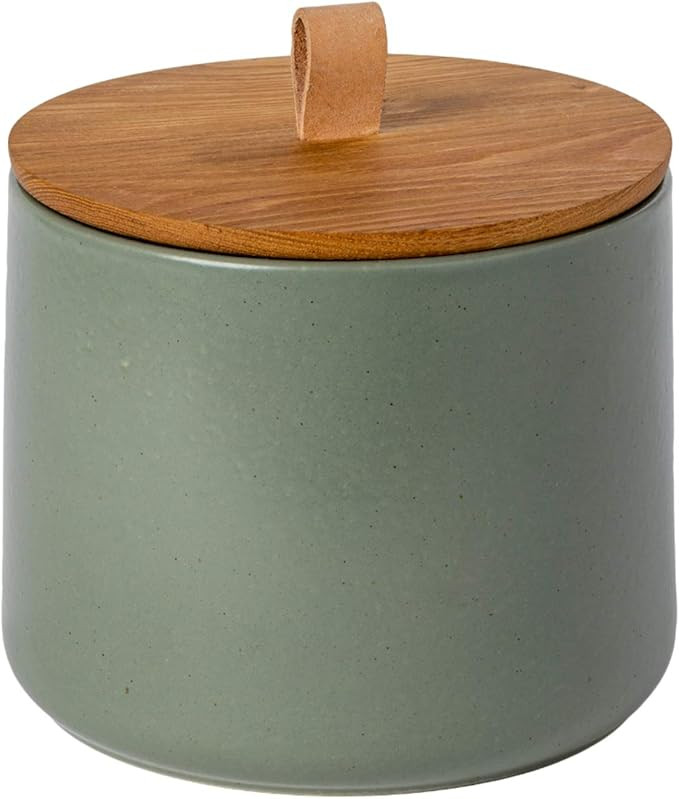 Casafina Pacifica Collection Stoneware Ceramic Canister 8" w/ Oak Wood Lid (Artichoke) | Amazon (US)