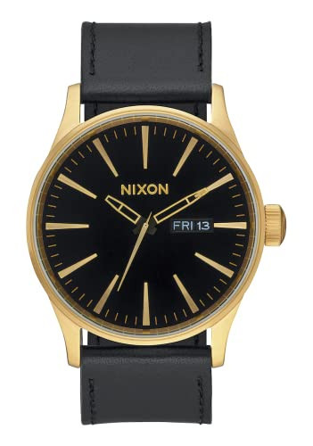Nixon Sentry Leather A105513-00. Gold and Black Men’s Watch (42mm Gold/Black Watch Face/ 23mm Black Leather Band) | Amazon (US)