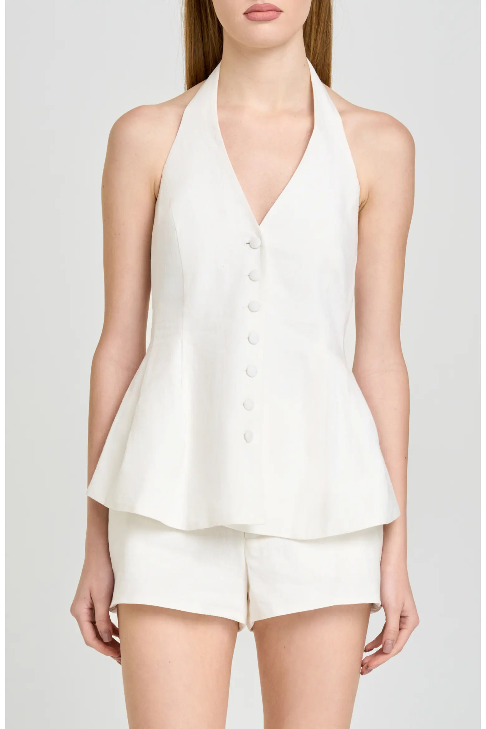 WAYF Paloma Button-Up Peplum Halter Top (Women) | Nordstrom | Nordstrom