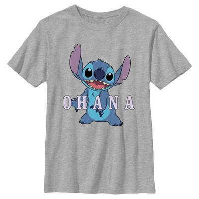 Boy's Lilo & Stitch Ohana Happy Stitch  T-Shirt - Athletic Heather - Small | Target