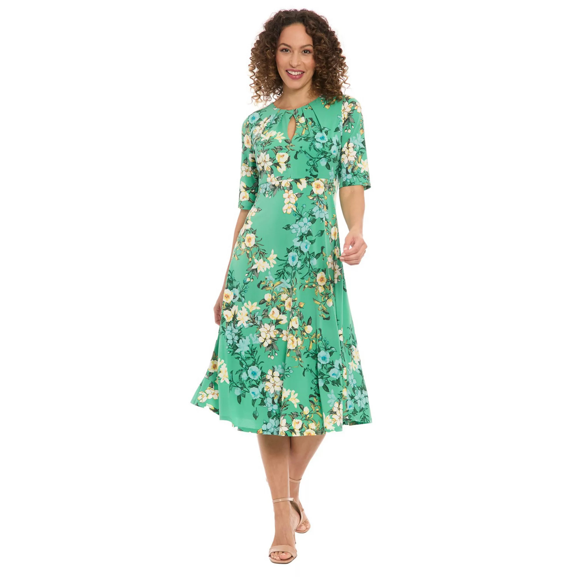Women's London Times Floral Pleated Keyhole Neck Midi Dress | Kohl's