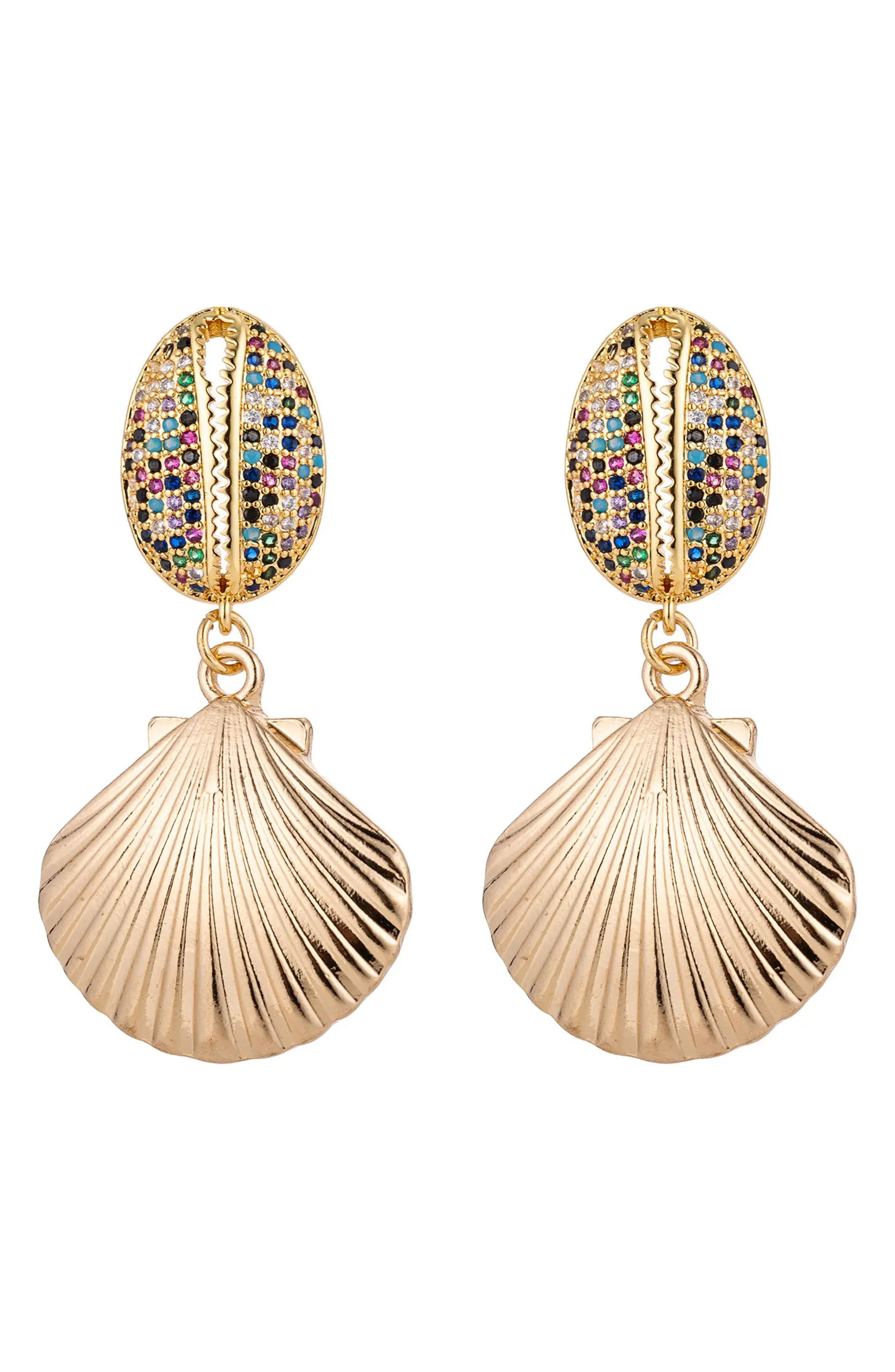EYE CANDY LOS ANGELES 18K Yellow Gold Plated Pave CZ Seashell Drop Earrings | Nordstromrack | Nordstrom Rack