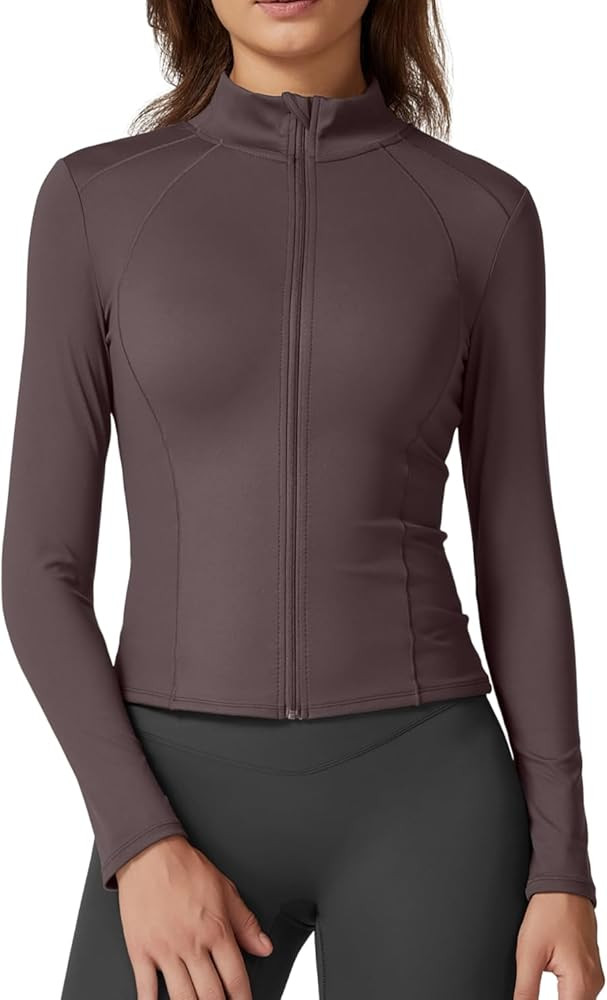 QINSEN Women's Full Zip Athletic Jacket Long Sleeve Double Lined Cropped Active Yoga Tops | Amazon (US)