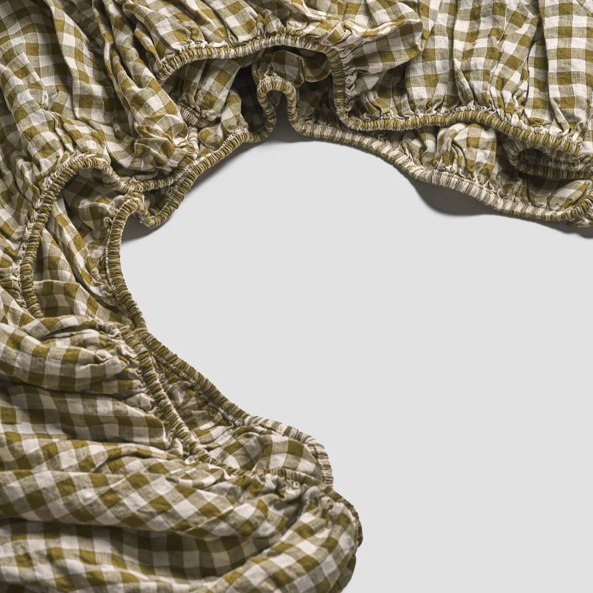 Botanical Green Gingham Linen Fitted Sheet | Piglet