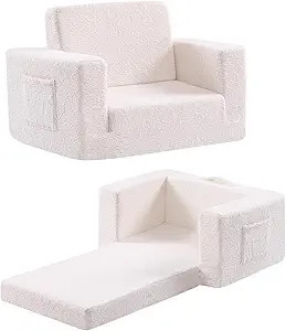 Toddler Chair Sherpa Kids Couch, 2-in-1 Toddler Soft Kids Sofa Toddler Lounger Chair for Bedroom,... | Amazon (US)