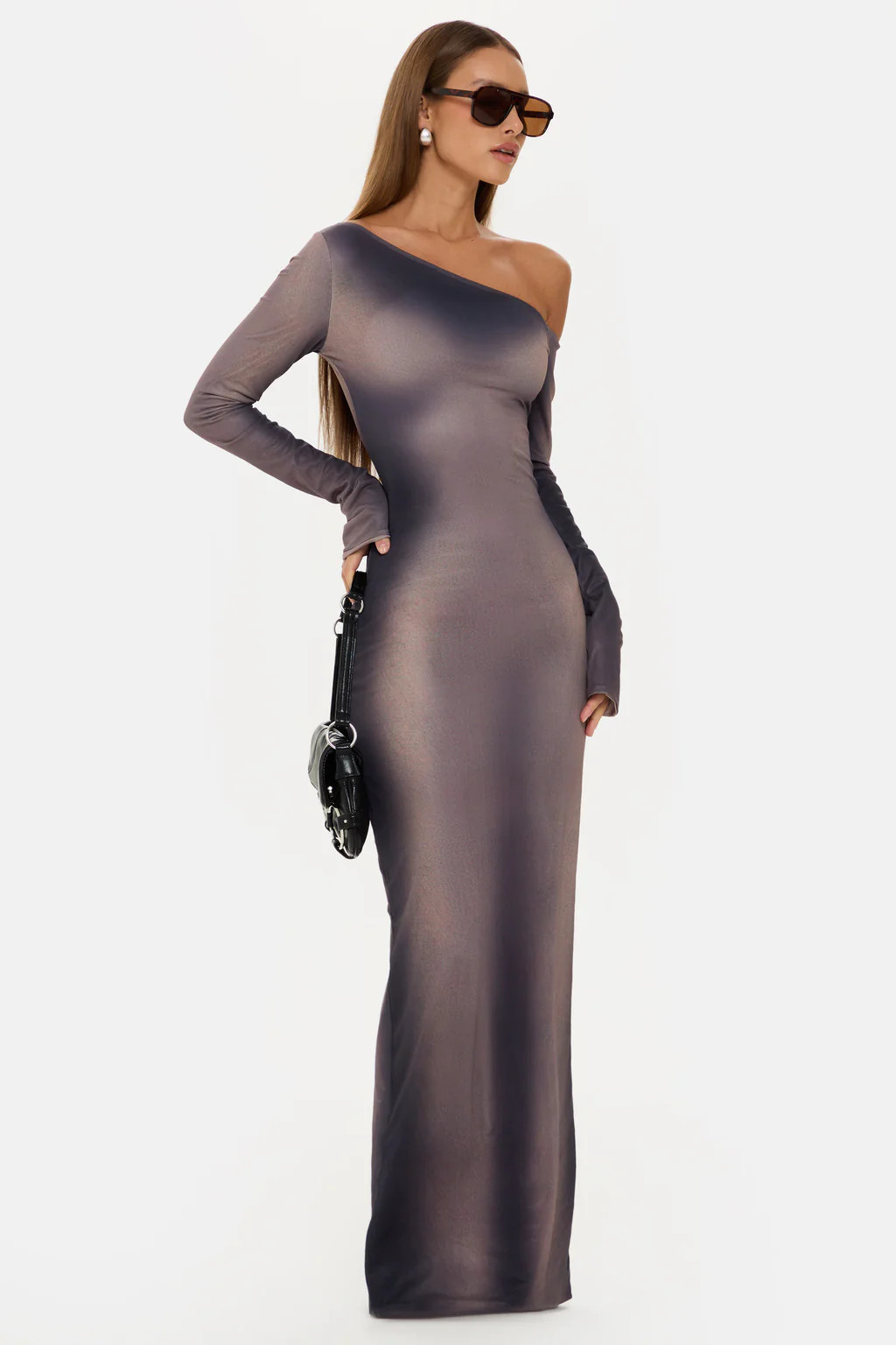MONROE LONG SLEEVE ONE SHOULDER ILLUSION MAXI DRESS | Murci