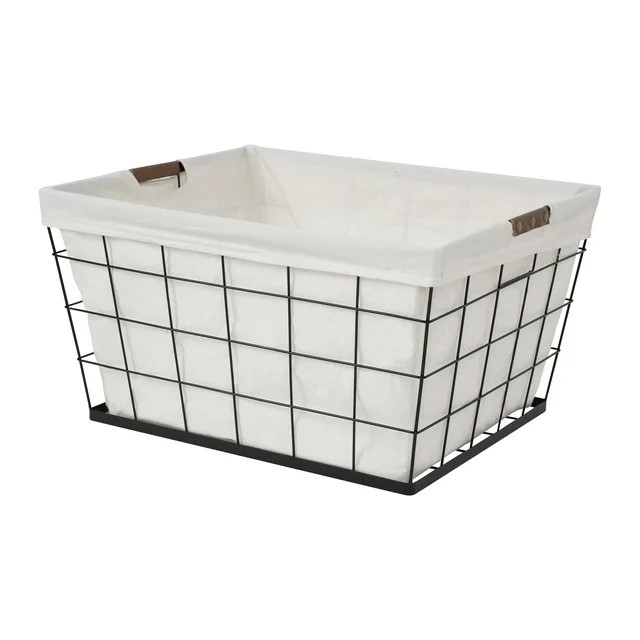 Better Homes & Gardens 60L Rectangular Steel Wire Laundry Basket with Removable Cotton Blend Line... | Walmart (US)