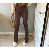 Y2K High Waist Brown Flare Pants, Vintage Zip Up Skinny Long Trousers | Etsy (US)