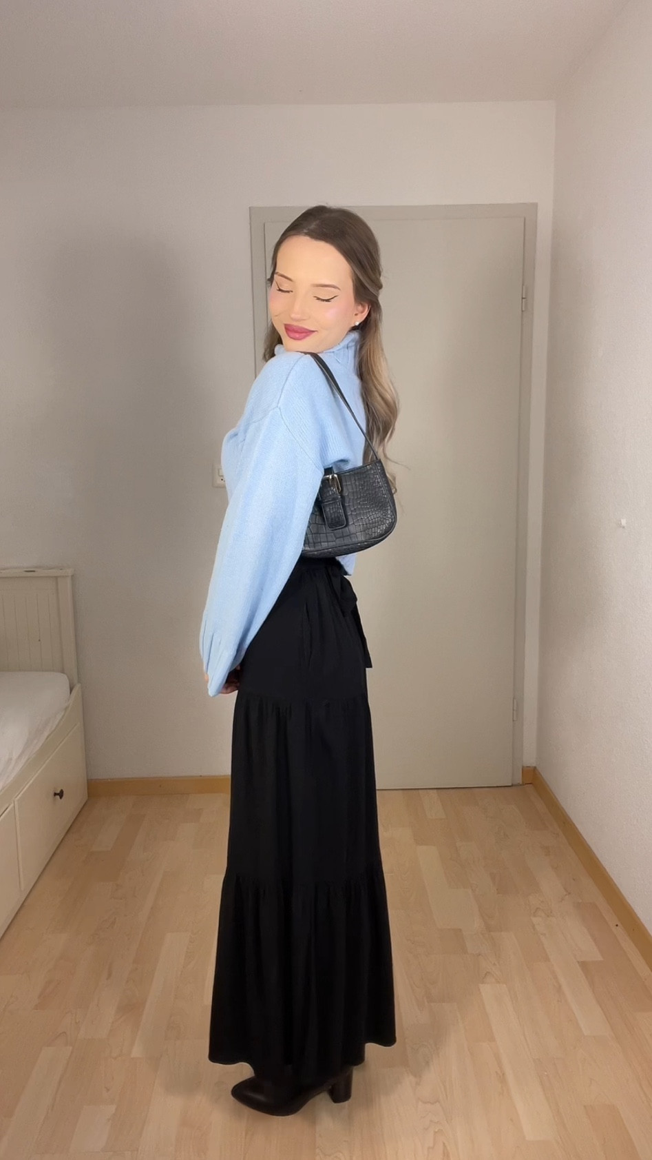 Modest Church Outfit

A cozy and elegant church look featuring a pastel blue turtleneck sweater with voluminous sleeves, paired with a flowy black maxi skirt. The outfit is completed with black pointed-toe boots and a small black handbag for a polished finish.

#ModestOutfit #ChurchOutfit #ElegantStyle #TurtleneckFashion #MaxiSkirtLook #TimelessStyle #ModestFashion #ClassyAndComfortable #WinterModesty #ChicChurchWear #MinimalStyle #PolishedLook #EffortlessFashion #FeminineStyle #ModestWardrobe
