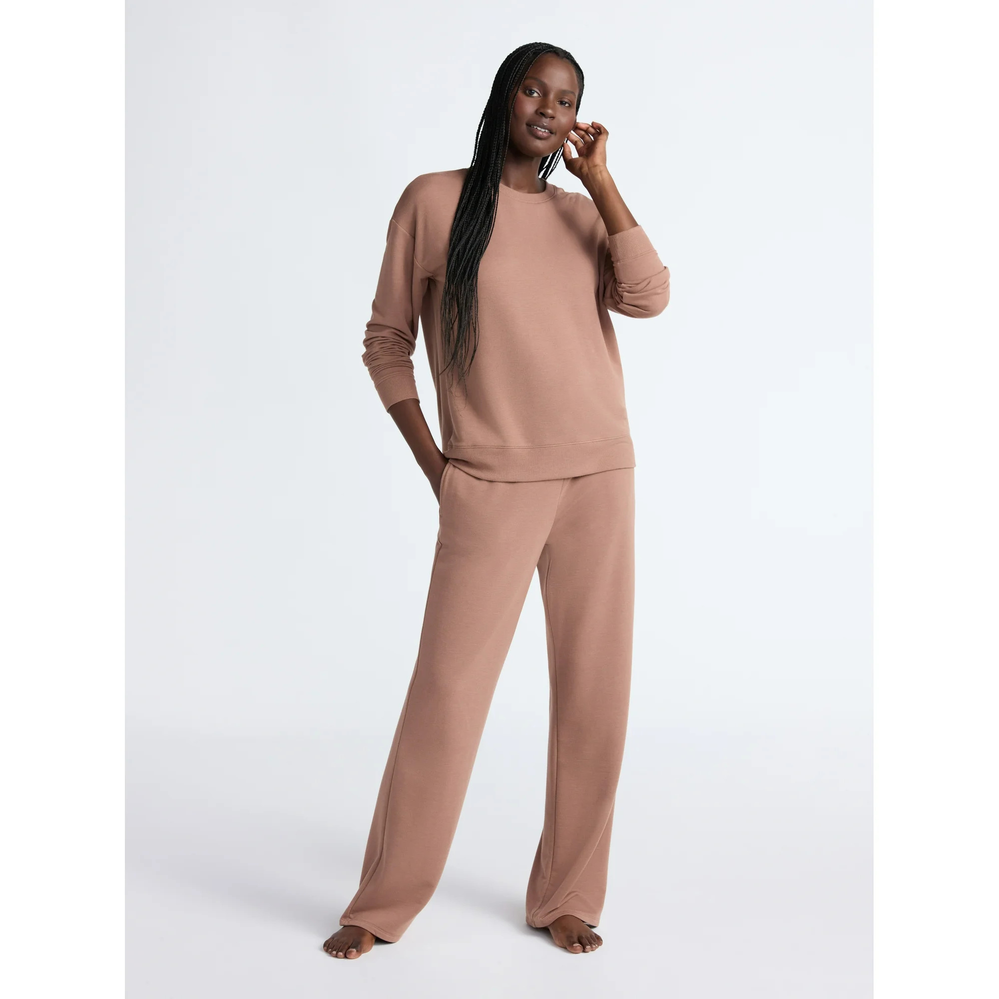 Joyspun Women's Fleece Long Sleeve Top and Straight Leg Pants Lounge Set, 2-Piece, Sizes XS-3X - ... | Walmart (US)