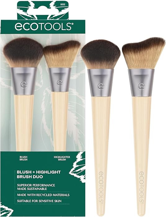 EcoTools Blush + Highlight Brush Duo, Makeup Brushes For Liquid, Cream, & Powder Highlight & Blus... | Amazon (US)