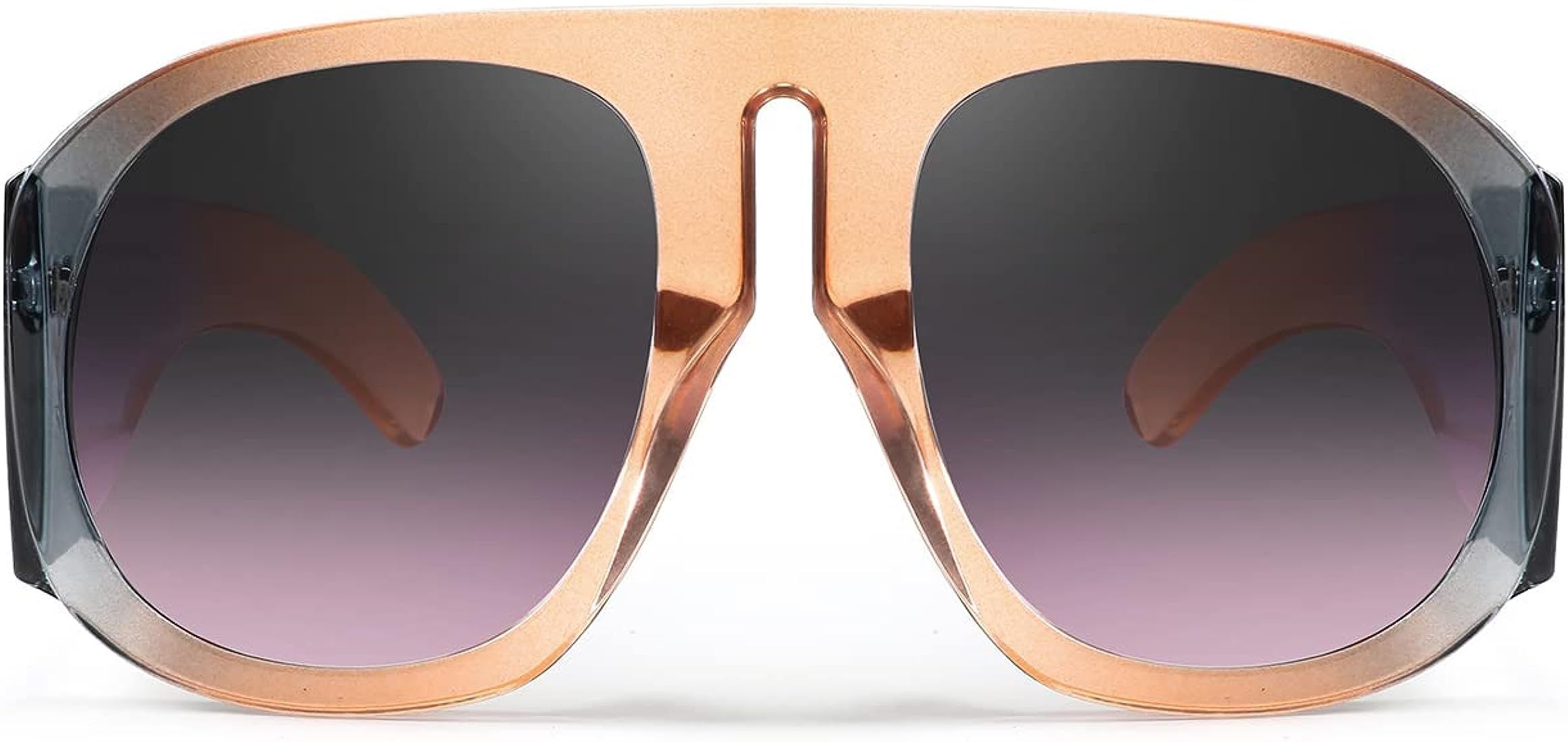 Retro Trendy Avaitor Sunglasses for Women Men Oversized Vintage 70s 80s Sunglasses Flat Top Shiel... | Amazon (US)