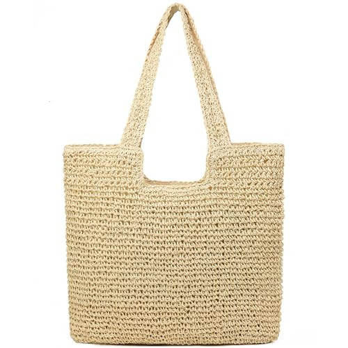 YAVCOOL Straw Beach Bags for Women Straw Woven Beach Tote Bag Casual Boho Large Shoulder Handbags Purse for Vacation Holiday Picnic | Amazon (US)