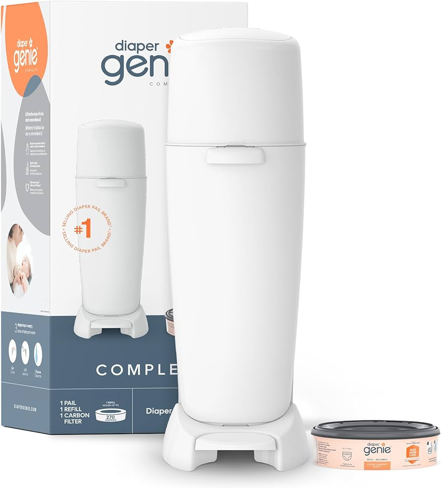 Diaper Genie Complete Diaper Pail (White) with Antimicrobial Odor Control | Includes 1 Diaper Tra... | Amazon (US)