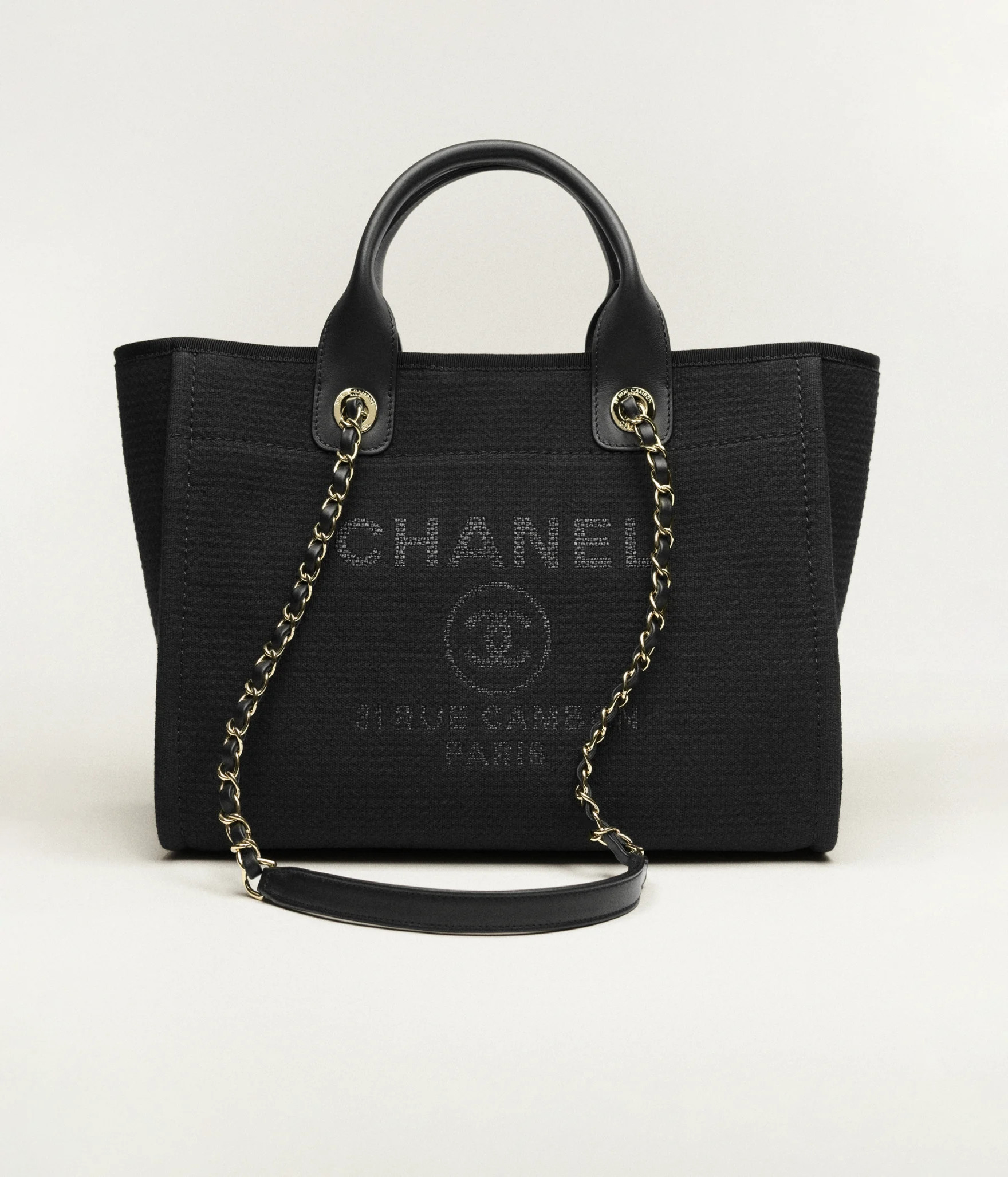 Shopping bag, Canvas & gold-tone metal, black — Fashion | CHANEL | Chanel, Inc. (US)