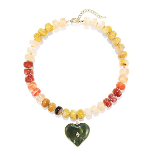 Chunky Heart Necklace for Women, Colorful Acrylic Beaded Statement Puff Heart Necklace, Cute Boho... | Amazon (US)