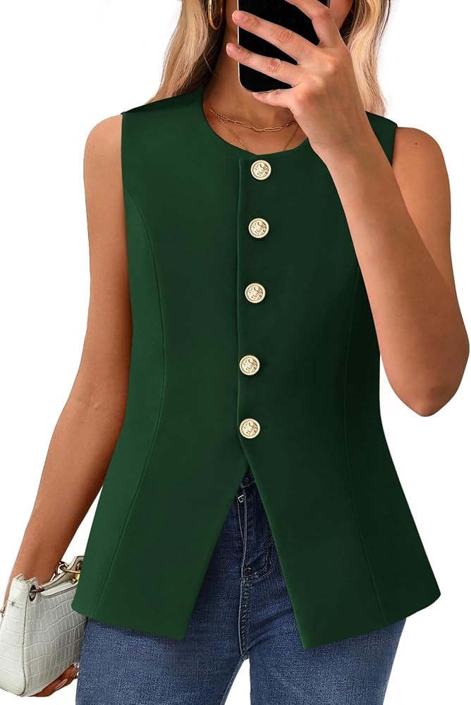 BTFBM Summer Sleeveless Blazer Vest For Women Dressy Button Down Round Neck Business Casual Outfi... | Amazon (US)