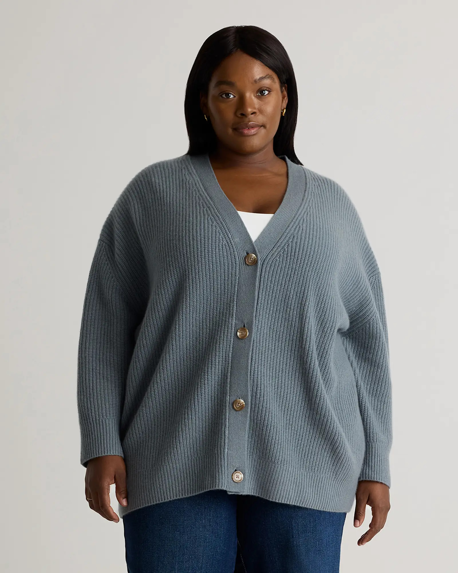 Mongolian Cashmere Oversized Boyfriend Cardigan Sweater in Dusty Blue | Quince