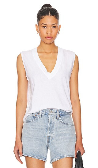 Cotton Sleeveless V Neck Tee in White | Revolve Clothing (Global)