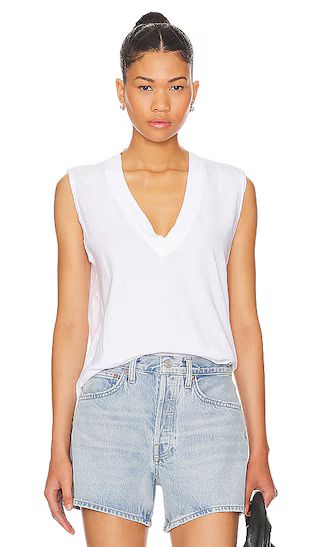 Cotton Sleeveless V Neck Tee in White | Revolve Clothing (Global)