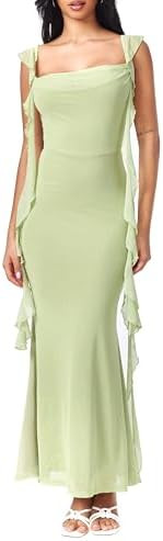 CIDER Formal Dresses for Women Wedding Guest Dresses Summer Maxi Dress Sleeveless Mesh Ruffle Coc... | Amazon (US)