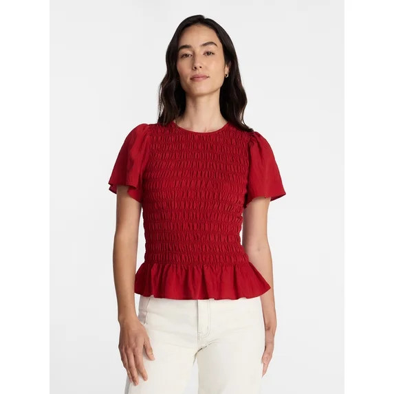 Time and Tru Women's Smocked Top with Short Puff Sleeves, Sizes XS-XXXL | Walmart (US)