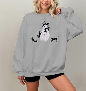 Halloween Spooky Season Sweatshirt Women Black Cat Ghost Sweatshirts | Amazon (US)
