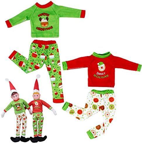 JOYIN 2 Packs Santa Couture Ugly Sweaters for Elf Doll, Cupcakes and Donut Be Naughty Pjs, Green ... | Amazon (US)