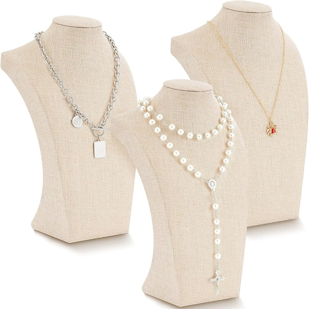 Kigley 3 Pcs Linen Jewelry Display Bust Necklace Display Stand Necklace Mannequin Holder for Jewe... | Amazon (US)