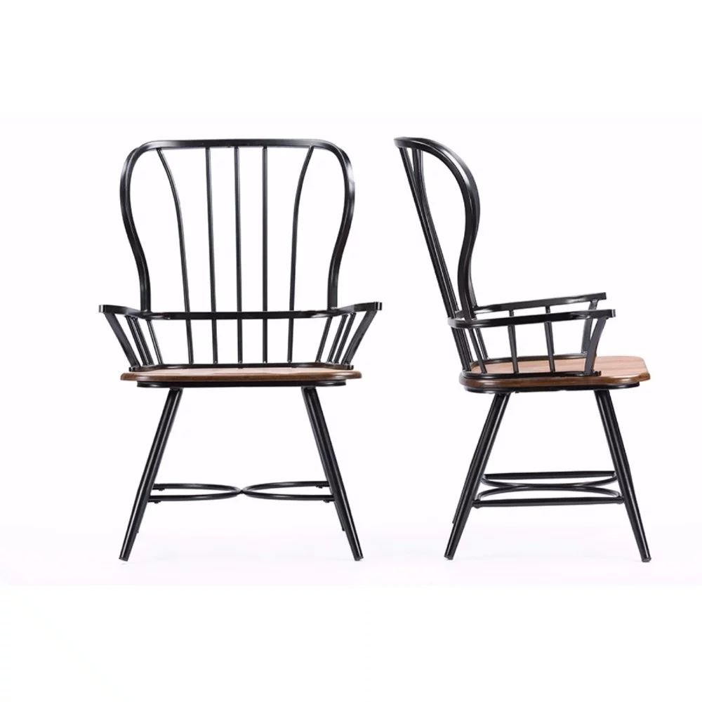 Baxton Studio Longford "Dark-Walnut" Wood and Black Metal Dining Arm Chair (Set of 2) | Walmart (US)