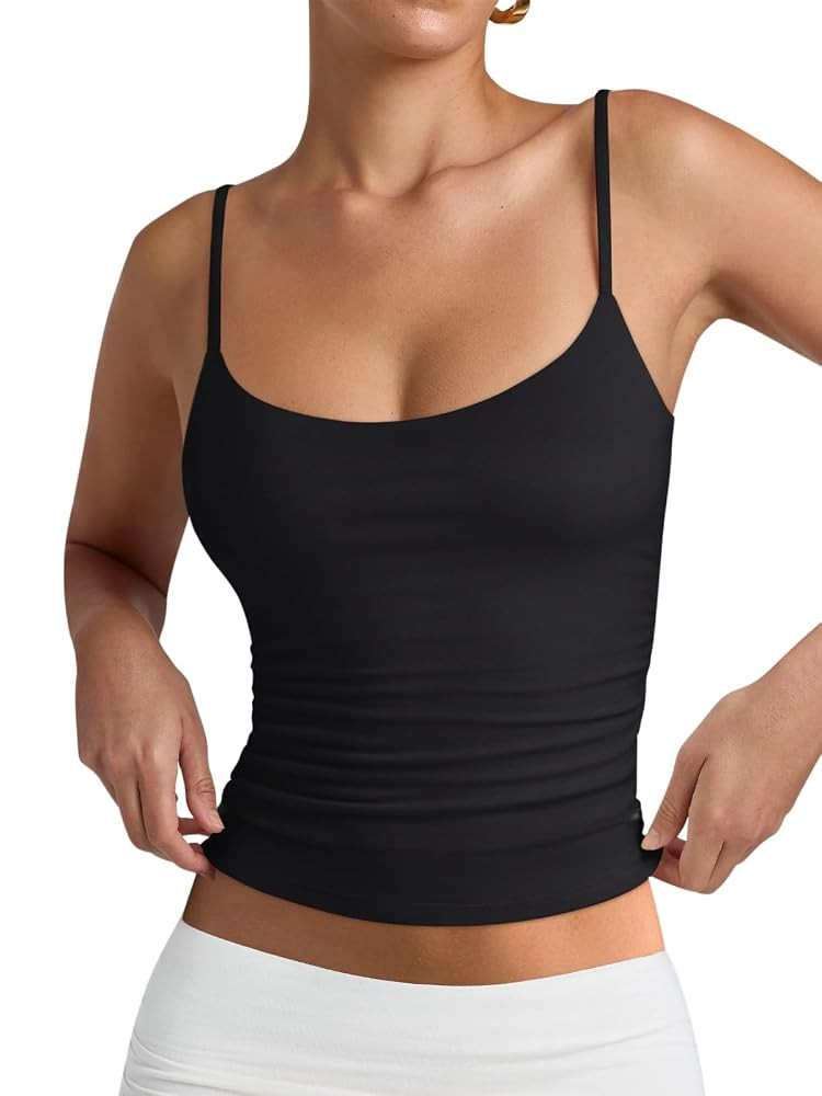 PINKMSTYLE Women's Basic Double Lined Scoop Neck Tank Tops Adjustable Cami Tank Summer Sleeveless... | Amazon (US)