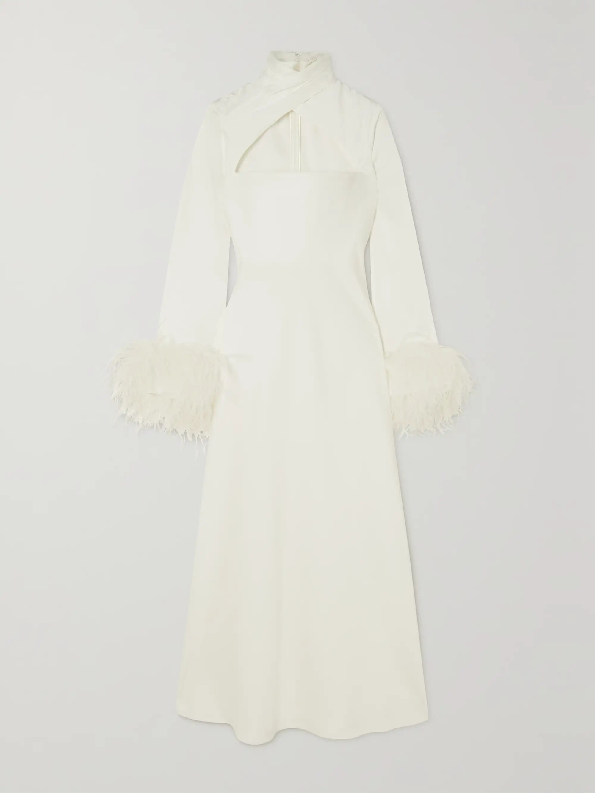 Odessa cutout feather-trimmed satin midi dress | NET-A-PORTER (US)