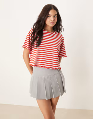 ASOS DESIGN lettuce hem cropped tee in textured red and gray stripe | ASOS | ASOS (Global)