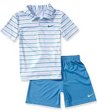 Nike Little Boys Short Sleeve Striped Polo Shirt  Solid Shorts Set -  6 | Dillard's