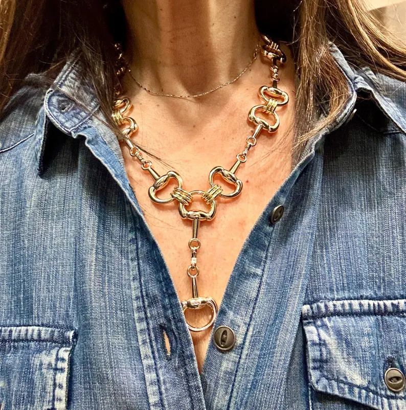 Equestrian Equine Horse Snaffle Bit \u201cY\u201d Lariat Gold Necklace \u2014 Stunning Statement ... | Etsy (Global)