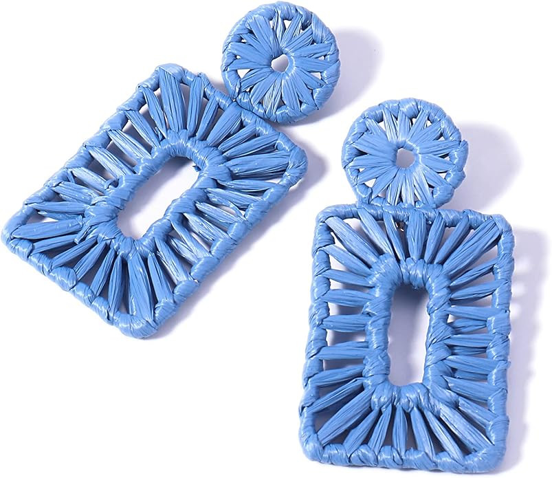 Statement Boho Drop Geometric Dangle Earrings for Women - Handmade Straw Beach Earrings | Amazon (US)