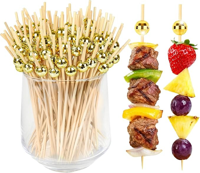 100 Pcs Gold Disco Ball Decorative Cocktail Picks with Strong Box, PEOUWNES 4.7 Inch Toothpicks f... | Amazon (US)