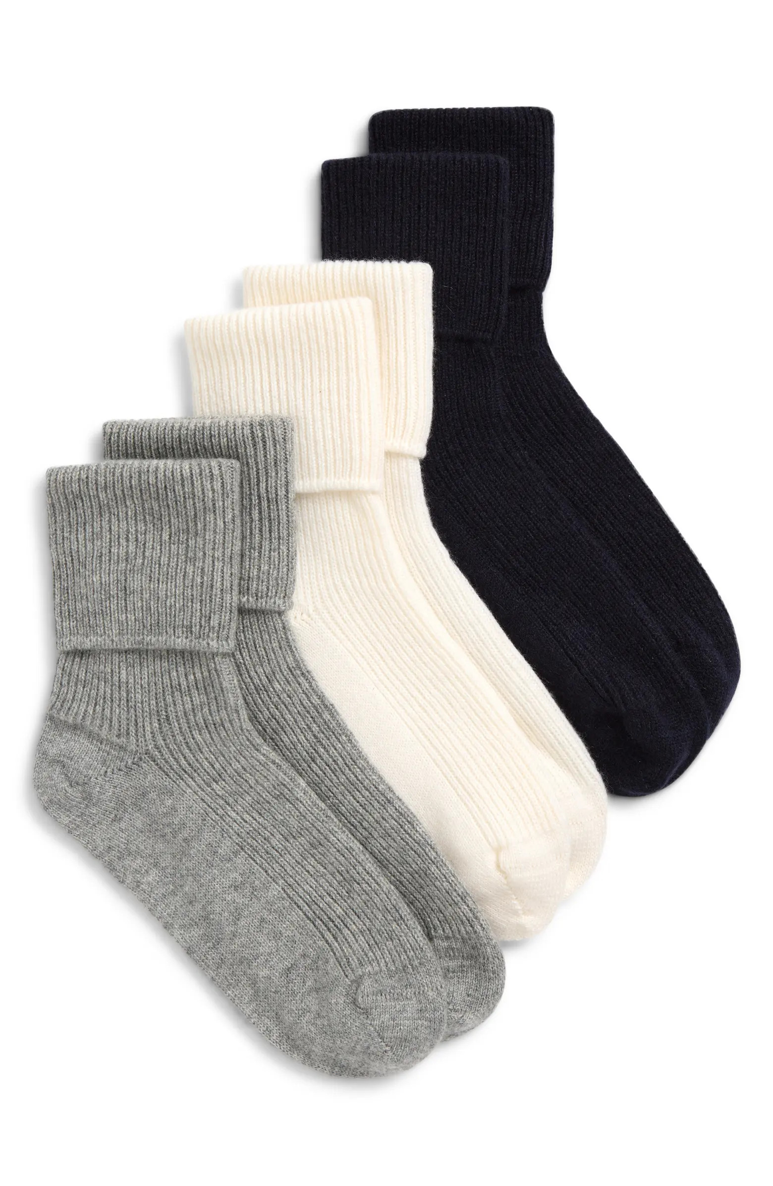 Assorted 3-Pack Rib Cashmere Crew Socks | Nordstrom