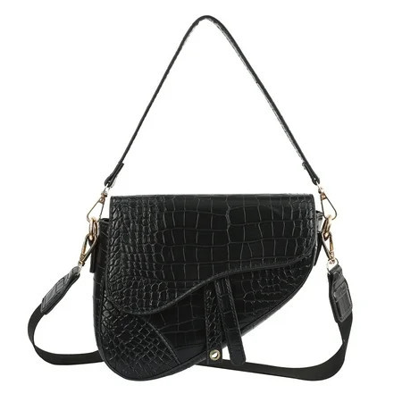 HDE Women's Saddle Shoulder Bag PU Leather Crossbody Purse - Black Crocodile | Walmart (US)