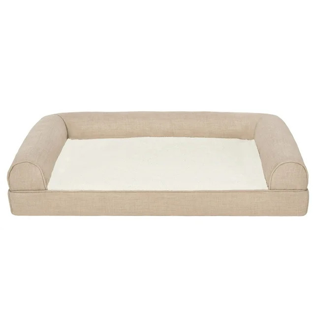 FurHaven Plush & Performance Linen Orthopedic Sofa Pet Bed for Dogs & Cats - Flax, Medium | Walmart (US)