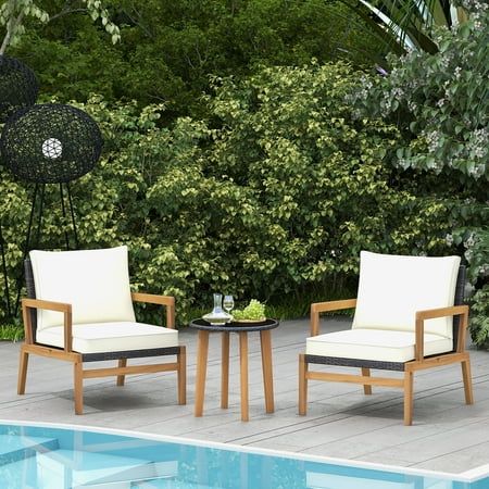 Gymax 3 PCS Patio Chair Set Wicker Chair & Side Table Set w/ Tempered Glass Tabletop | Walmart (CA)