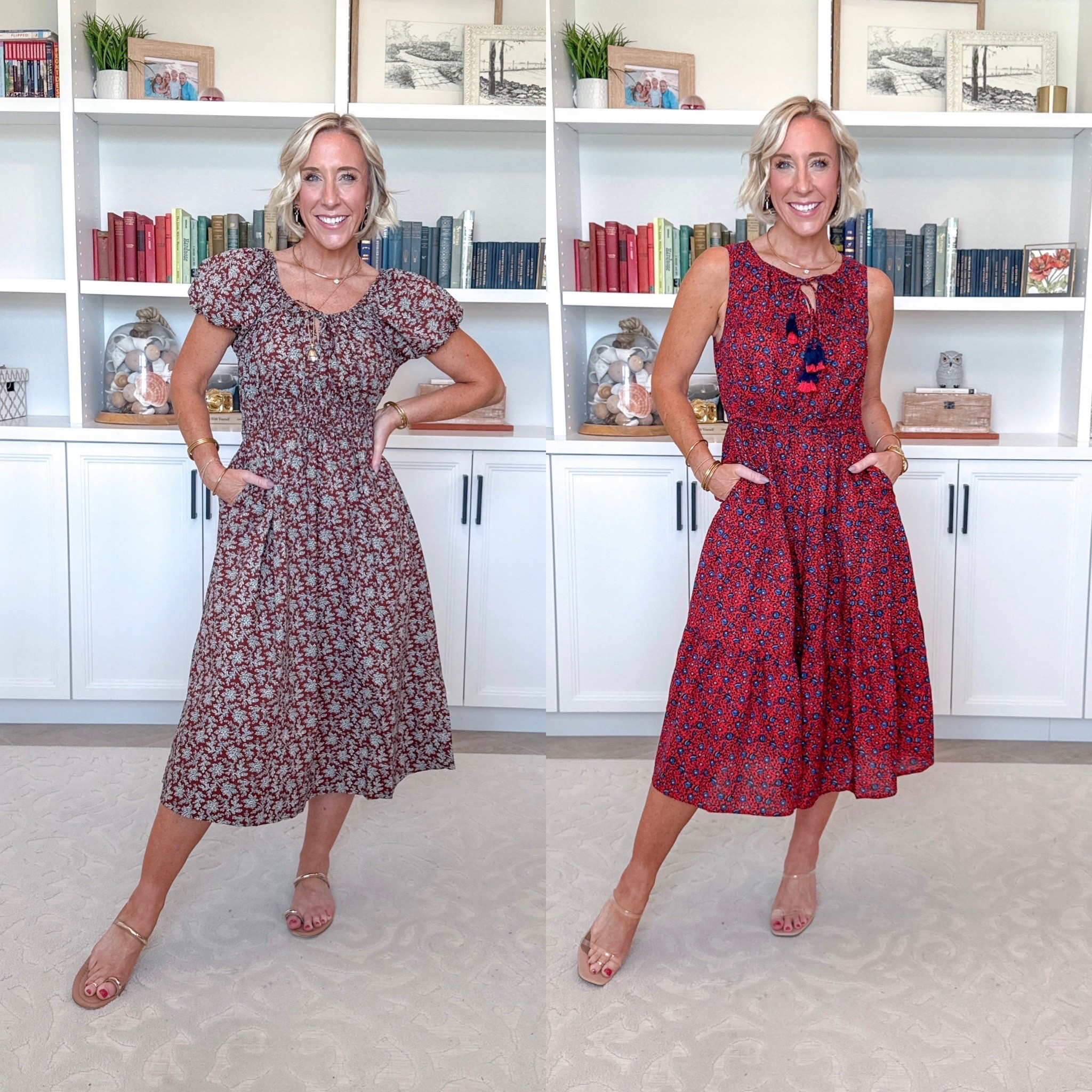 • Smocked Waist Peasant Midi Dress w/ Puff Sleeves (XS) $27.98. 4 colors. 
• Sleeveless Tie Neck Tiered Midi Dress (XS) $24.98. 4 colors.

#LTKSeasonal #LTKOver40 #LTKPetite